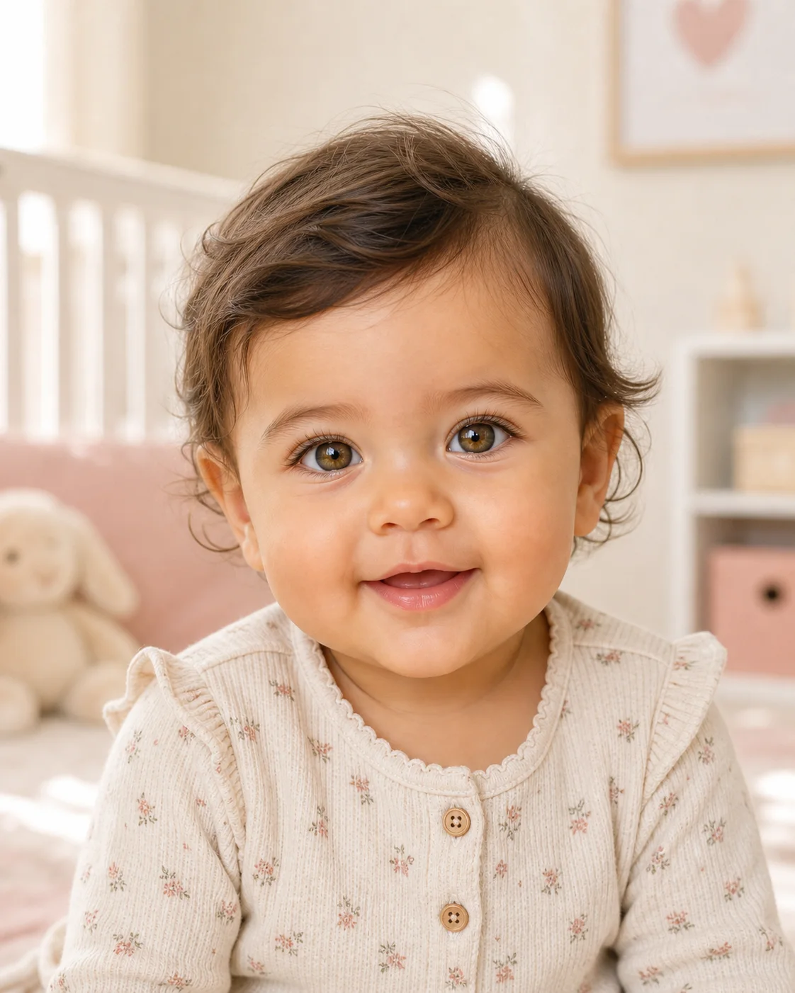 KI-Baby-Generator-Beispiel eines fiktiven zukünftigen Baby-Mädchens-Porträts