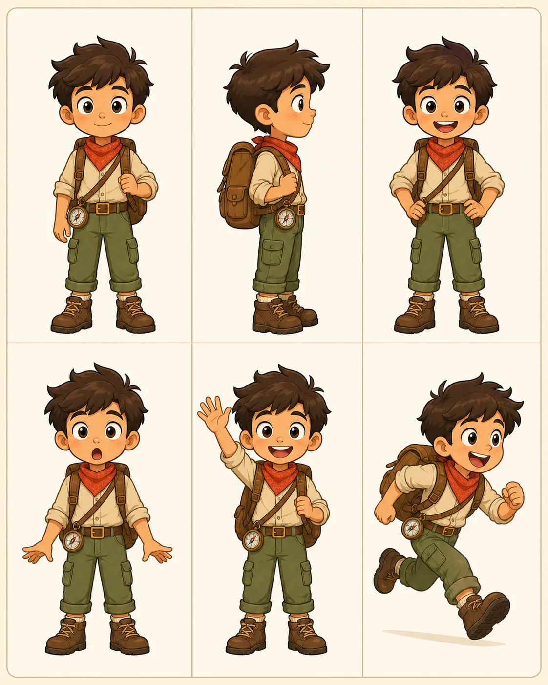 AI Cartoon Generator consistent cartoon character sheet with repeated poses and expressions