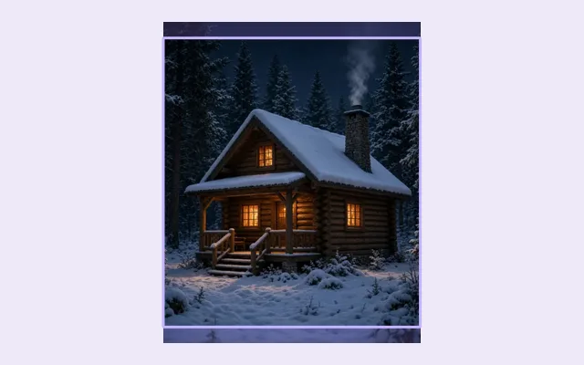 AI Image Expander four by five portrait result extending the snowy cabin scene vertically
