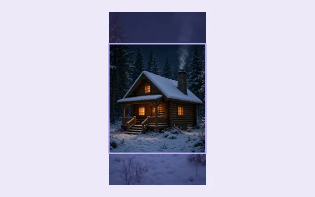 AI Image Expander vertical story result adding forest and snow above and below the cabin