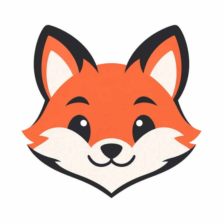 AI Logo Generator 友善橙色狐狸吉祥物，帶有炭黑色輪廓與奶油色口鼻部