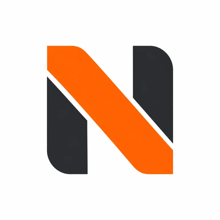 AI Logo Generator 幾何橙色與炭黑色 N 字母組合標誌，白色背景上有對角筆畫