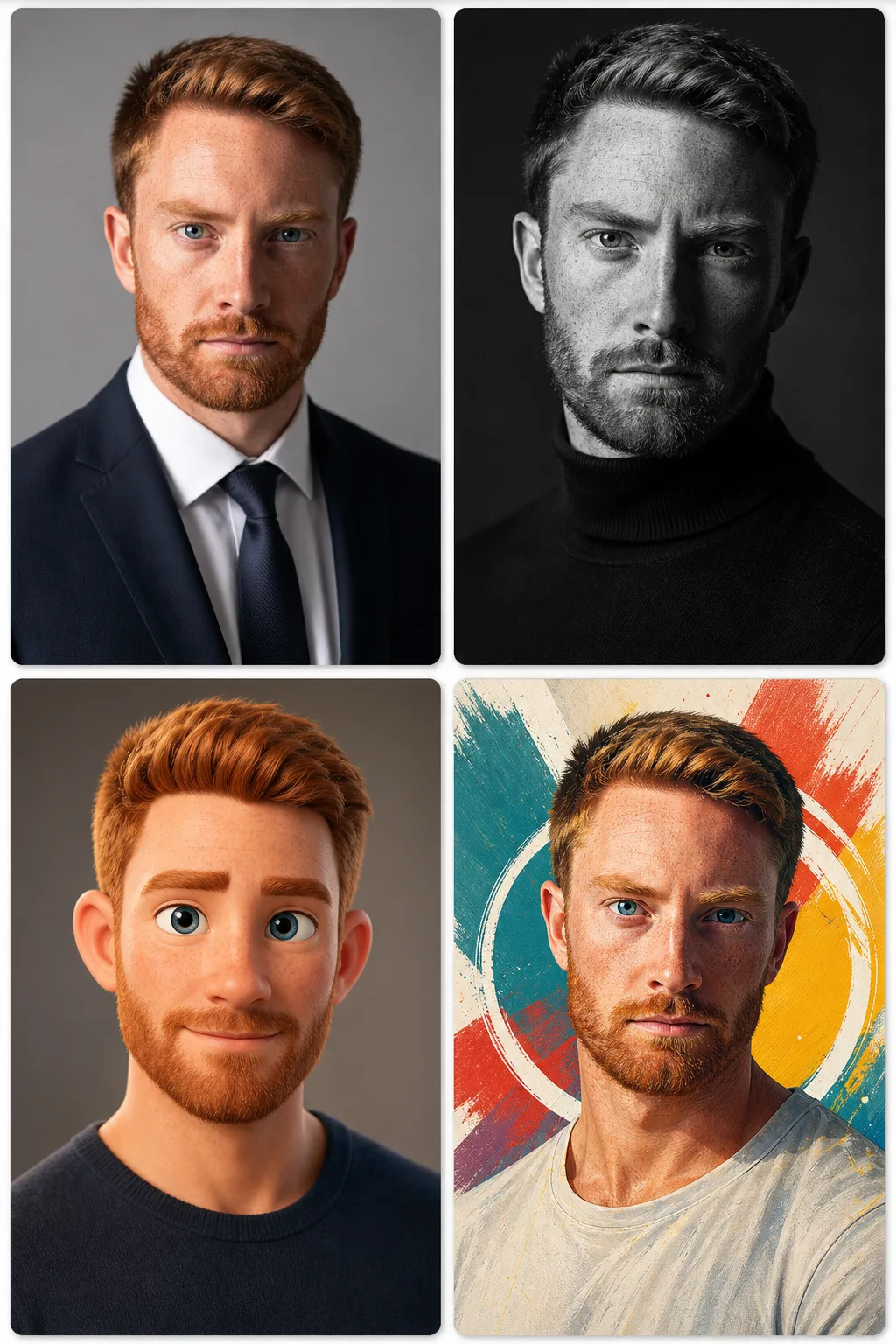 AI professional headshot portrait example generated from a real face reference