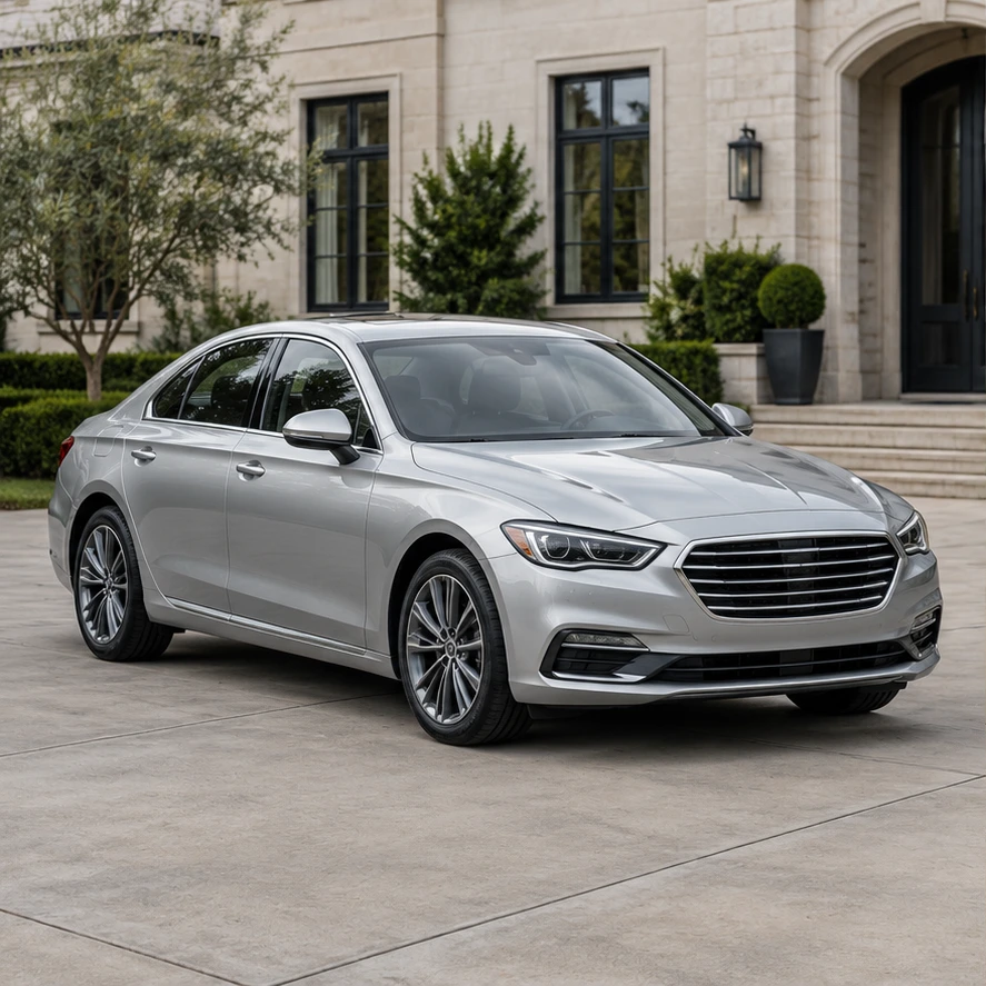 Silver car photographed before the paint color edit