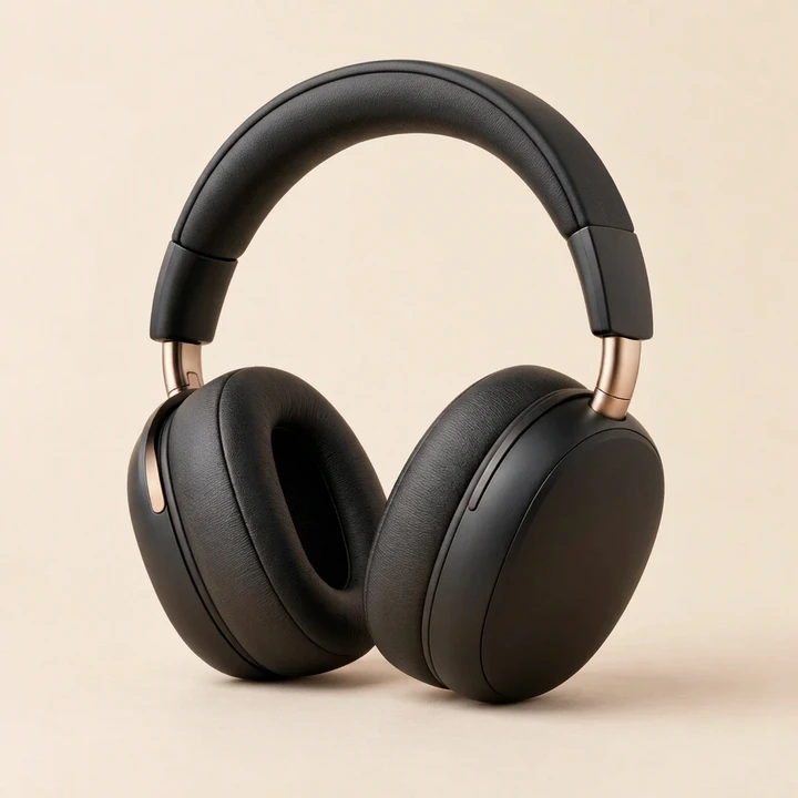 Over-ear headphones recolored deep midnight black against a plain studio background