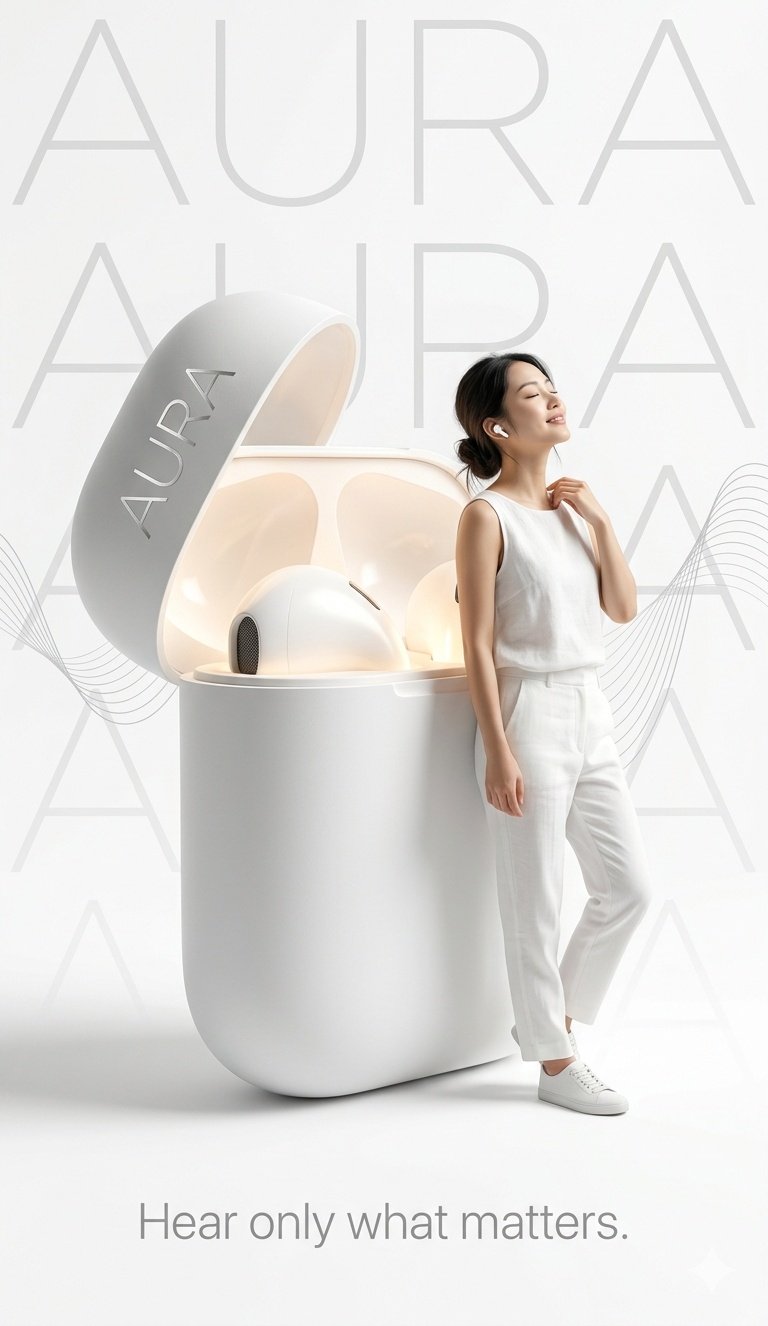 Nano Banana 2 AURA wireless earbuds advertisement result