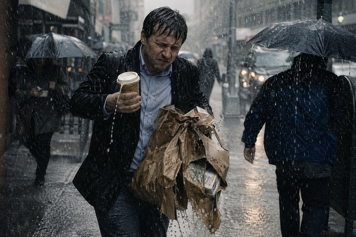 GPT Image 2 rain-soaked commuter scene result