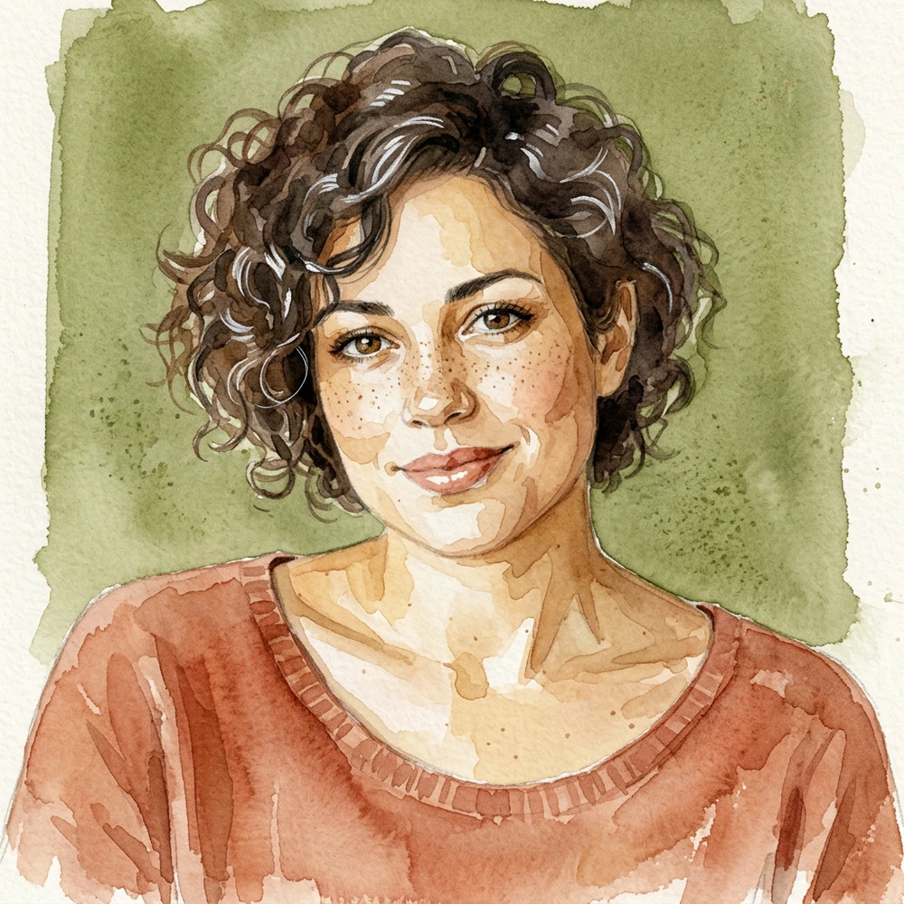 Portrait reinterpreted with watercolor pigment and a lightly textured paper surface