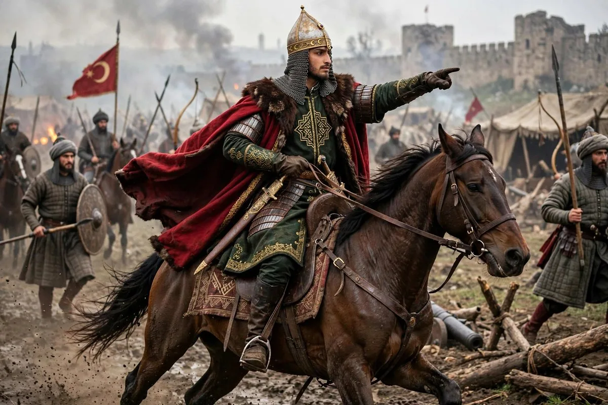 Muse Image historical battlefield scene with an Ottoman commander on a brown horse