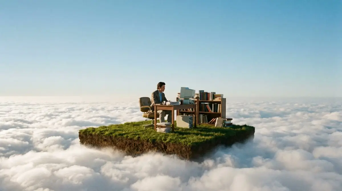 Nano Banana 2 Lite fast AI image generator preview of a floating office above the clouds