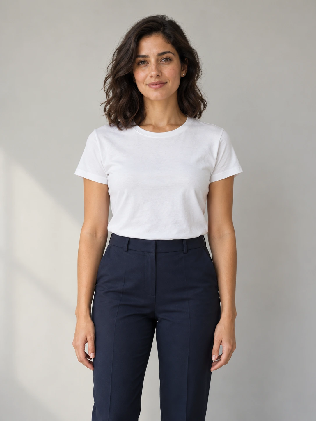 Photo to Cartoon source portrait of an adult in a plain white T-shirt