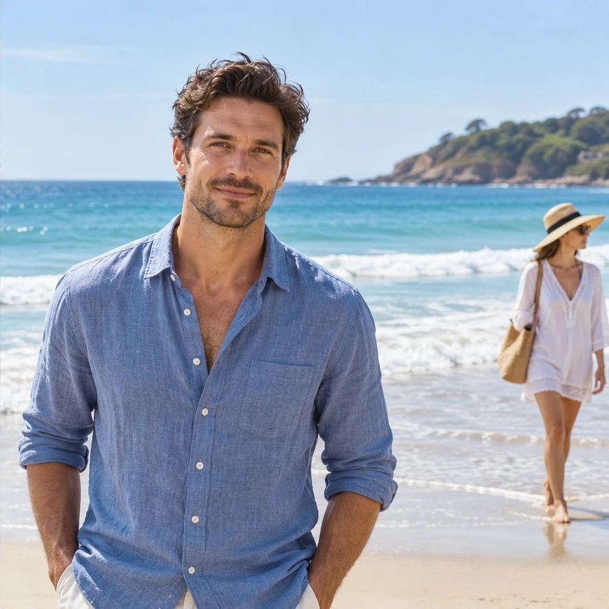 Beach photograph with a main subject and a person on the right