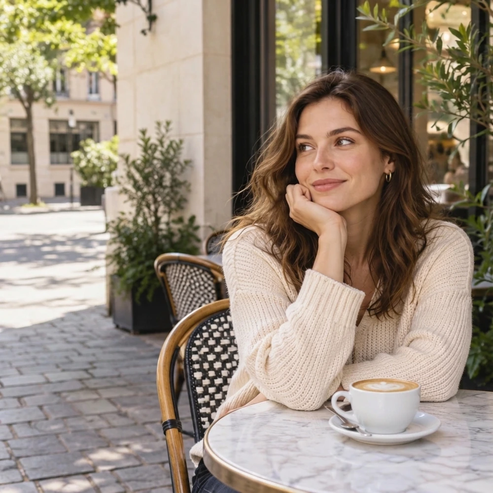 Café scene after removing the leftmost person while keeping the main subject
