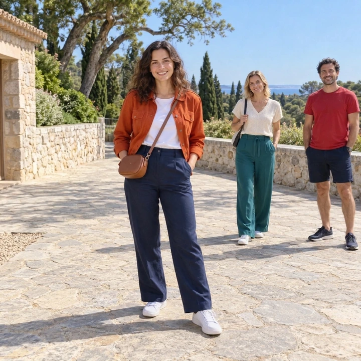 Promenade with the leftmost blue-shirt man removed and three other people retained