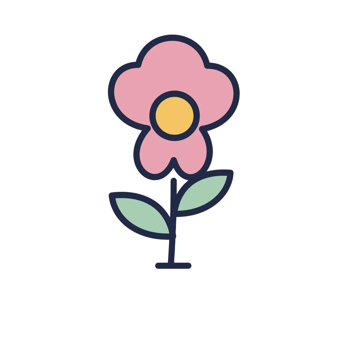 Pink flower and mint leaves isolated with the surrounding canvas removed