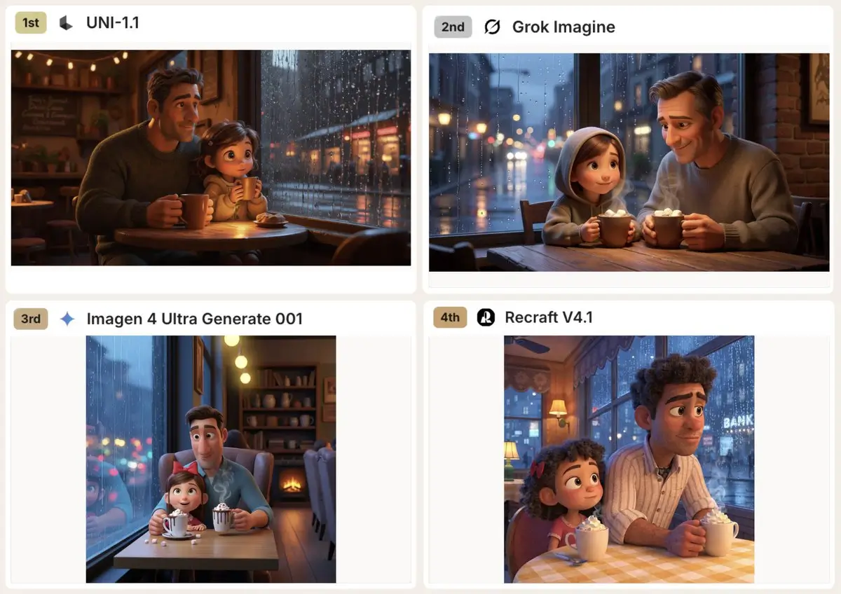 UNI-1 multi-image edit and single-image edit ranking example