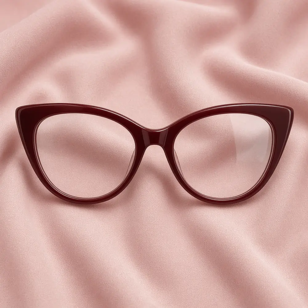 Cat-eye eyeglasses with upswept outer corners