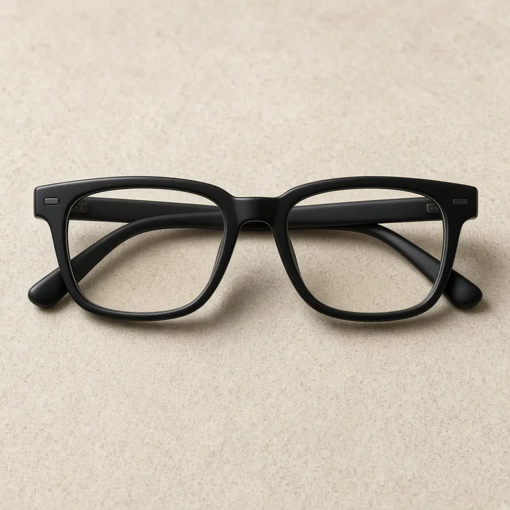 Classic black rectangular eyeglasses with thick straight frames