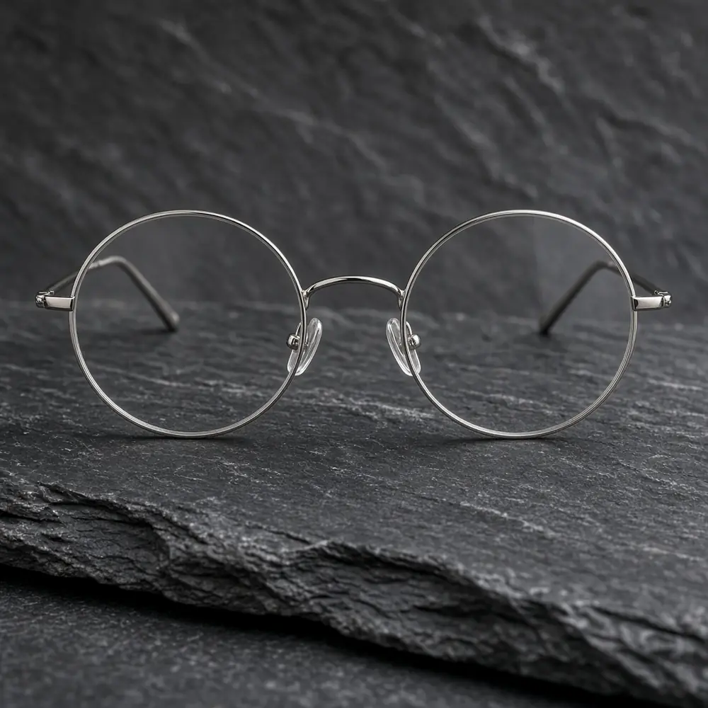 Thin round metal eyeglasses with two circular lenses
