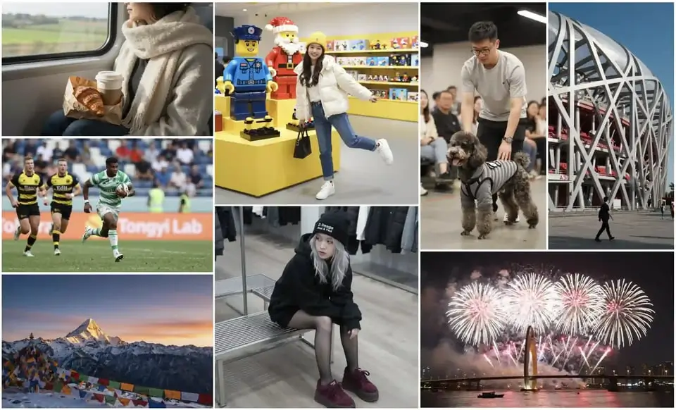 Z Image photorealistic generation collage with lifestyle product travel and event scenes